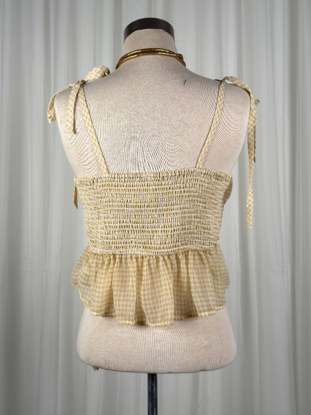 AE corset peplum yellow cream gingham cropped blouse small - Picture 4 of 6